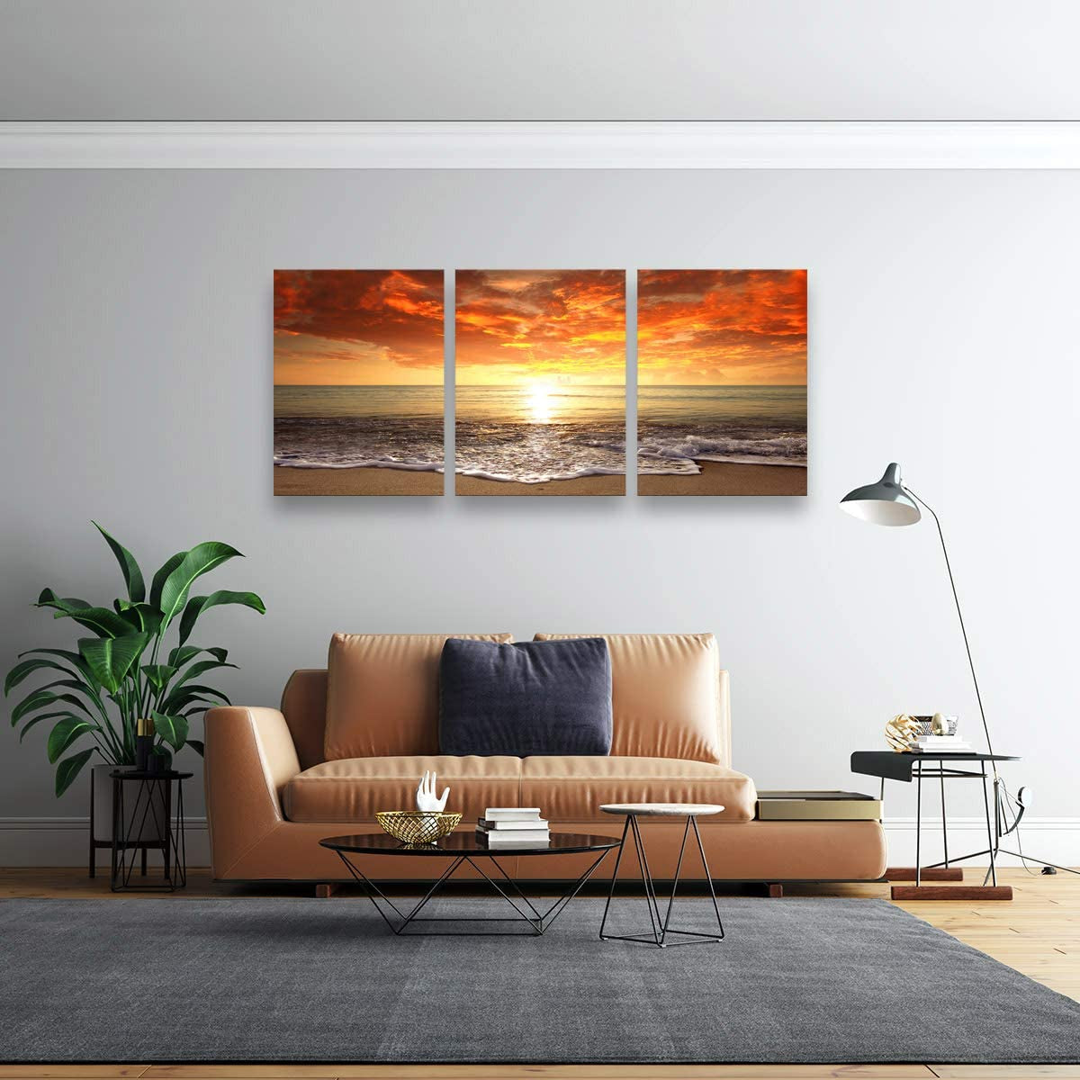 S0134 Canvas Prints Wall Art Sunset Ocean Beach Pictures Photo Paintings for Kids Roomliving Room Bedroom Home Decorations Stretched and Framed Seascape Waves Landscape Giclee Artwork