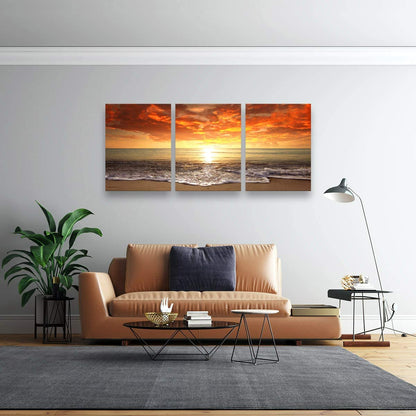 S0134 Canvas Prints Wall Art Sunset Ocean Beach Pictures Photo Paintings for Kids Roomliving Room Bedroom Home Decorations Stretched and Framed Seascape Waves Landscape Giclee Artwork