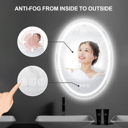 20 X 28 Inch Oval LED Bathroom Mirror with anti Fog, Shatter-Proof, Memory 3 Light Settings Lighted, Dimmable Large Oval Lighted Mirrors for Bathroom, Vanity, Living Room Wall Hanging