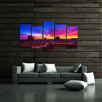 Large 5 Pieces Canvas Prints Wall Art Dramatic Sunrise over Monument Valley in Arizona USA Photography Giclee Printing Stretched and Framed Ready to Hang for Walls (Large 60X32Inch)