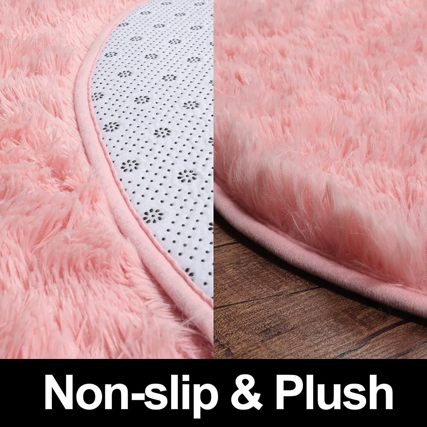 Pink round Area Rug 4X4, Soft Bedroom Circle Rugs Mats for Kids Girls Teen Room, Kawaii Fluffy Plush Shaggy Carpet for Baby Nursery Living Room Playroom Home Decor Princess Castle