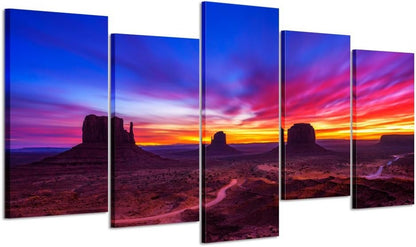 Large 5 Pieces Canvas Prints Wall Art Dramatic Sunrise over Monument Valley in Arizona USA Photography Giclee Printing Stretched and Framed Ready to Hang for Walls (Large 60X32Inch)