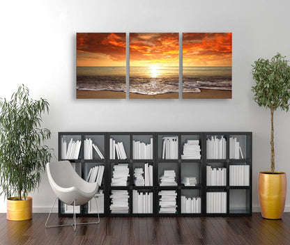 S0134 Canvas Prints Wall Art Sunset Ocean Beach Pictures Photo Paintings for Kids Roomliving Room Bedroom Home Decorations Stretched and Framed Seascape Waves Landscape Giclee Artwork