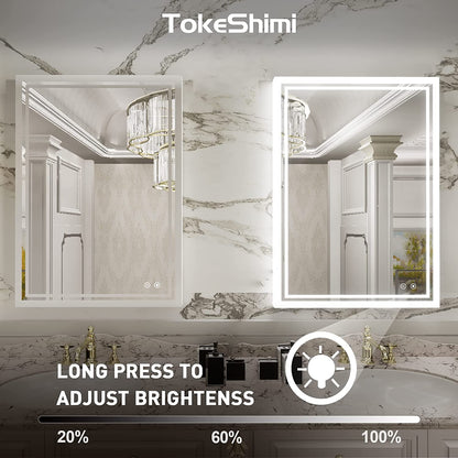 20 X 28 Inch LED Lighted Bathroom Mirror Backlit Mirror with Lights Anti-Fog Dimmable Wall Mounted Makeup Mirror with with Front Lights & Backlight(Horizontal&Vertical)