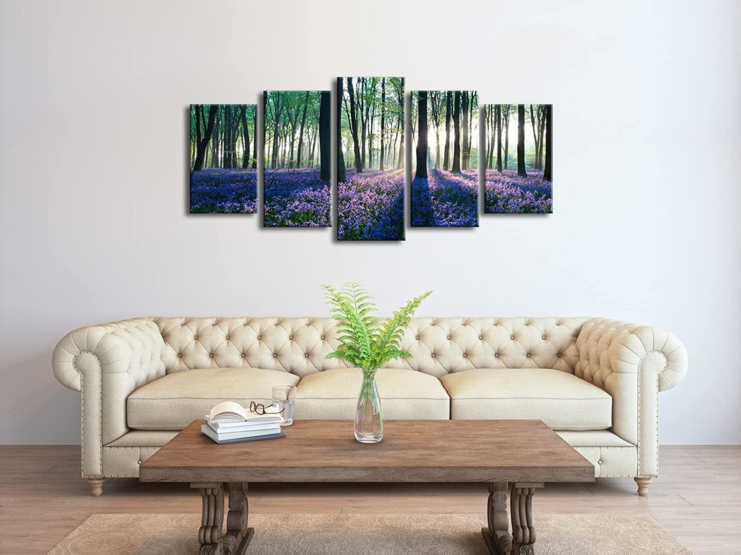 Early Morning Lavender Canvas Prints Wall Art Purple Floral Pictures Paintings for Bedroom Kitchen Bathroom Home Decor Modern 5 Panels Stretched and Framed Flowers Landscape Giclee Artwork