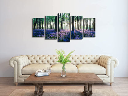 Early Morning Lavender Canvas Prints Wall Art Purple Floral Pictures Paintings for Bedroom Kitchen Bathroom Home Decor Modern 5 Panels Stretched and Framed Flowers Landscape Giclee Artwork