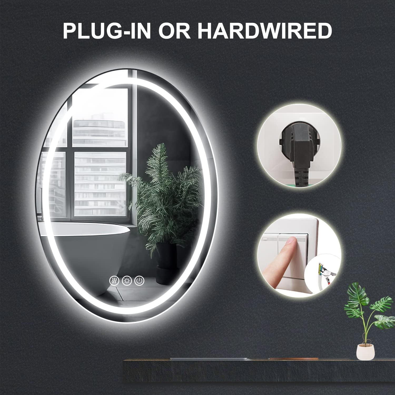 20 X 28 Inch Oval LED Bathroom Mirror with anti Fog, Shatter-Proof, Memory 3 Light Settings Lighted, Dimmable Large Oval Lighted Mirrors for Bathroom, Vanity, Living Room Wall Hanging