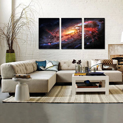 - Space and Universe Stretched Canvas Print - Space Landscape Paintings Wall Art Decor Universe Galaxy Stars 3 Piece Picture Print on Canvas for Modern Home Decoration Ready to Hang