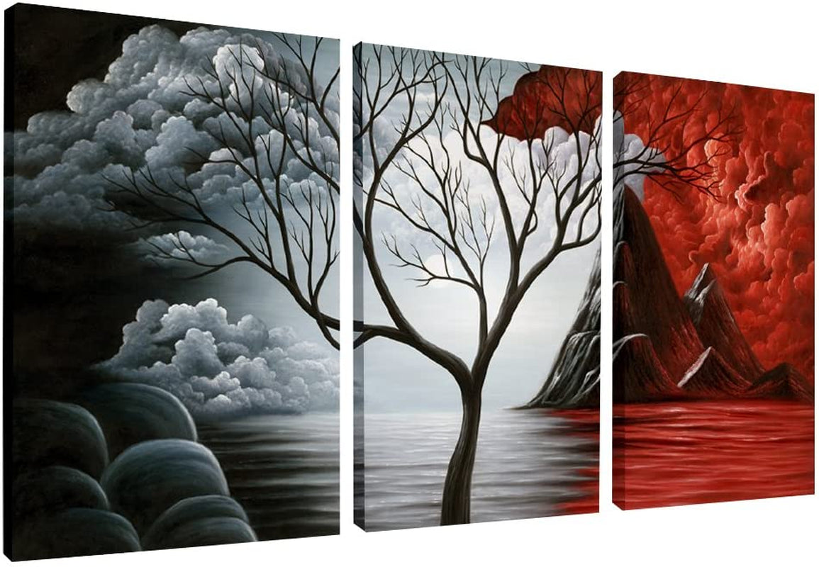 the Cloud Tree Wall Art Oil Paintings Giclee Landscape Canvas Prints for Home Decorations, 3 Panels