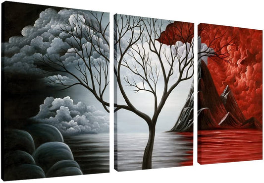 the Cloud Tree Wall Art Oil Paintings Giclee Landscape Canvas Prints for Home Decorations, 3 Panels